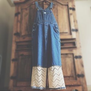 OOAK Artisan Revamped Calvin Klein Overalls Raw Hem & Zigzag Extension L